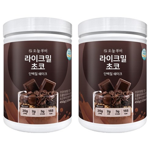오늘부터 라이크밀 단백질 쉐이크 초코맛, 2개, 450g