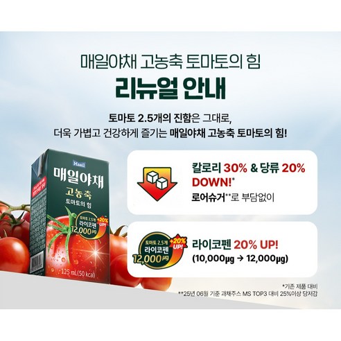매일야채 고농축 토마토의 힘, 125ml, 24개