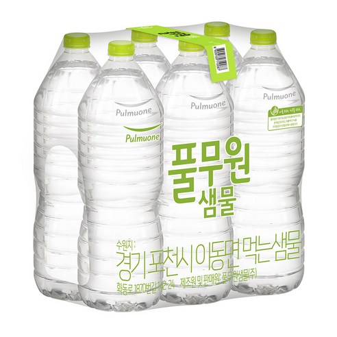 풀무원샘물 무라벨 생수, 2L, 6개