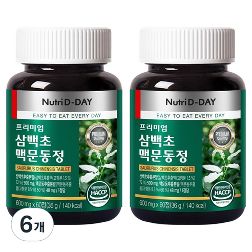 뉴트리디데이 프리미엄 삼백초 맥문동정 36g, 60정, 6개