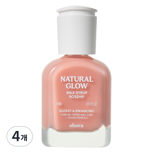 오호라 내추럴 글로우 밀크시럽 네일 강화제 로즈힙, 15ml, 4개