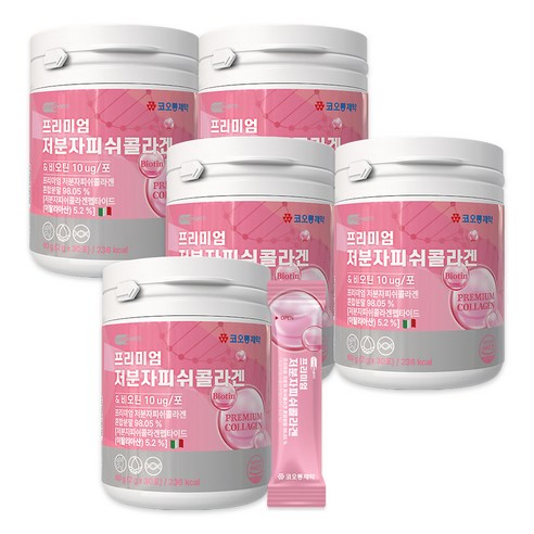 코오롱제약 프리미엄 저분자 피쉬 콜라겐 30p, 60g, 5개