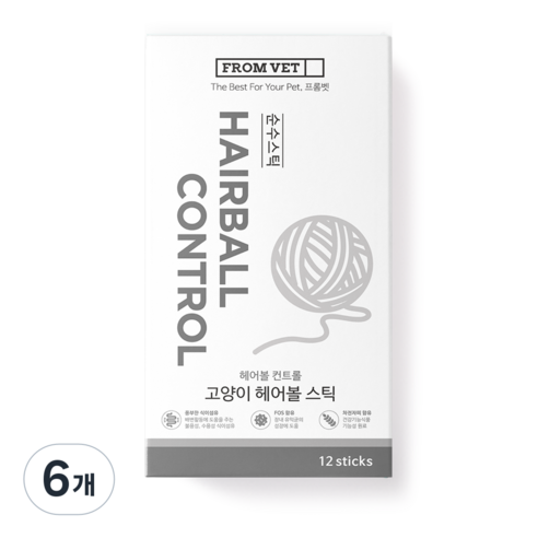 프롬벳 고양이 순수스틱 영양제, 12회분, 헤어볼, 6개
