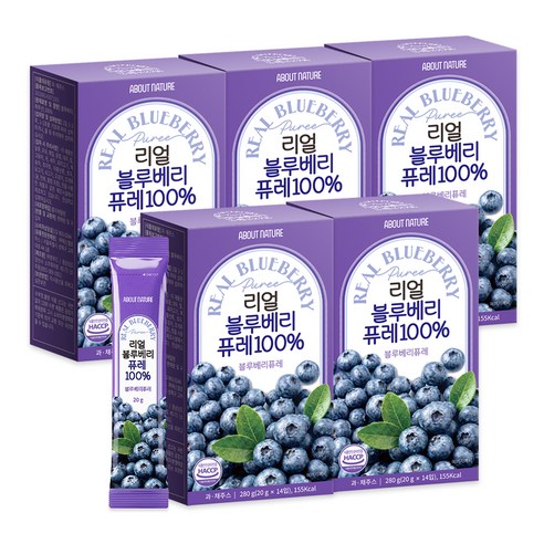 어바웃네이처 리얼 블루베리 퓨레 100% 14p, 280g, 5개