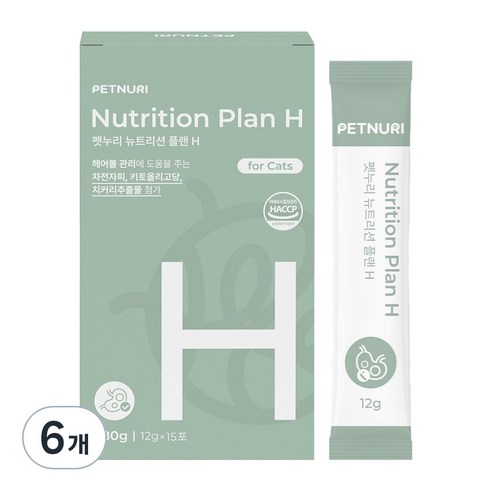 펫누리 고양이 뉴트리션 플랜 H 영양제 15p, 6개, 헤어볼, 180g