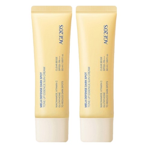 에이지투웨니스 멜라 디펜스 기미 톤업 에센스 선크림 SPF50+ PA++++, 50ml, 2개 - 선케어/선크림/선로션