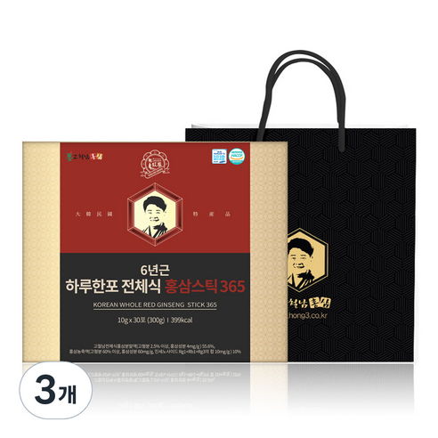 고철남홍삼 짜먹는 6년근 하루한포 전체식 홍삼스틱365 + 쇼핑백, 30회분, 3개