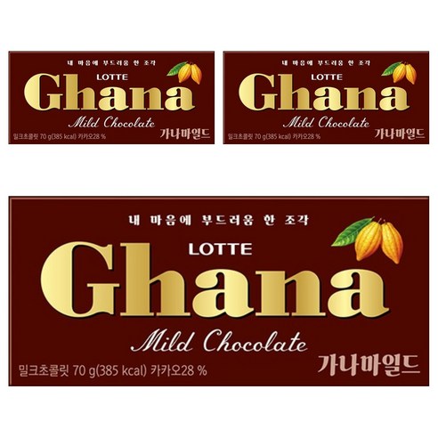 가나 마일드 밀크초콜릿, 70g, 3개