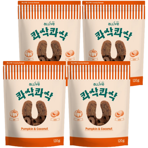 대주펫푸드 강아지 올리브 콰삭콰삭 쿠키 트릿, 120g, 4개, 혼합맛(호박/코코넛)