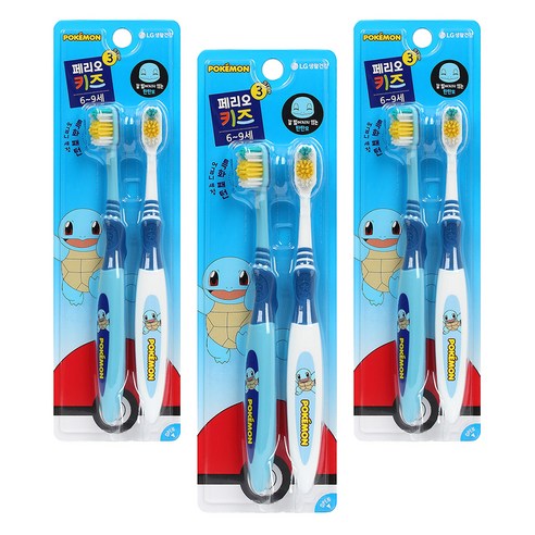 페리오 키즈 꼬부기 3단계 어린이 칫솔 블루 + 화이트 × 2개입 × 3개, 블루 + 화이트 × 2개입 × 3개 섬네일