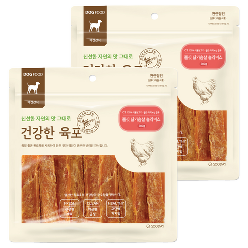 굿데이 강아지 건강한 육포, 쫄깃 닭가슴살 슬라이스, 300g, 2개