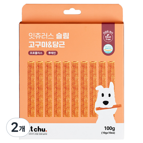 잇츄 강아지 슬림 미트프리 껌, 2개, 100g, 혼합맛(고구마/당근)