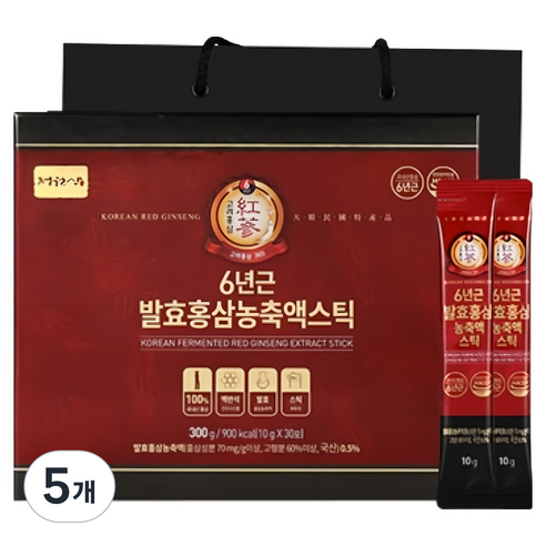 정원삼 6년근 발효 홍삼 농축액스틱 + 쇼핑백, 300g, 5개