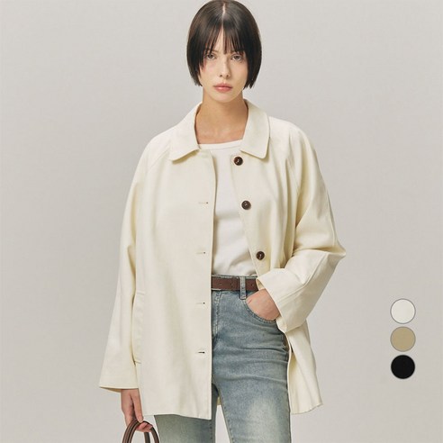 ELLE PARIS 여성용 코튼 트윌 스탠다드 카라 하프 맥 코트