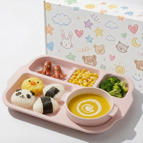 리빙메이트 에코젠 냠냠 세트, 스트로베리, 1개, 식판 + 볼