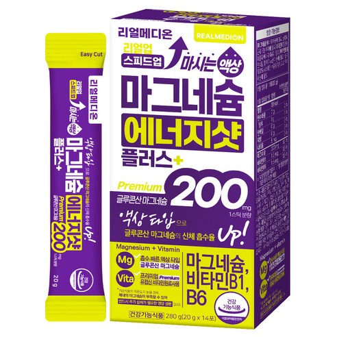 리얼메디온 리얼업 스피드업 마시는 액상 마그네슘 에너지샷 플러스 글루콘산 마그네슘 200 14p, 1개, 280g