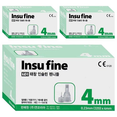 태창 인슈파인 인슐린 펜니들 32G 4mm, 3개, 100개입
