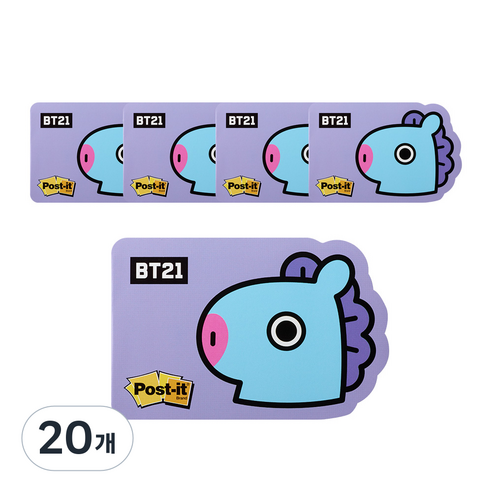쓰리엠 포스트잇 강한점착용 모양노트 654 BT21, 망, 20개
