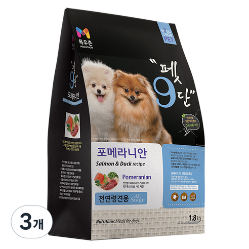 목우촌펫 강아지 펫9단 기능성 사료, 포메라니안, 1.8kg, 3개