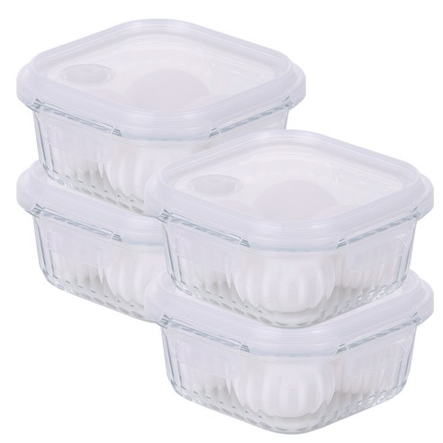 네오플램 웨이브락 V 내열유리 정사각 밀폐용기, 4개, 520ml