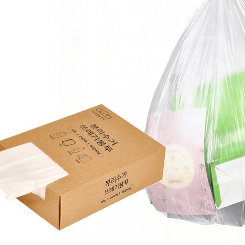 하비티 배접 분리수거 쓰레기 비닐봉투 박스포장 200매, 80L, 1개 80L, 1개