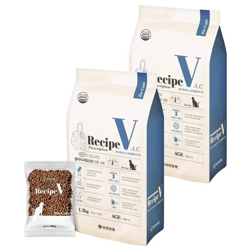 유한양행레시피브이 고양이 처방식사료, 피부/피모+알러지, 1.2kg, 2개