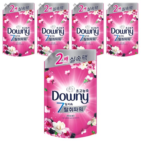 다우니 탈취파워 초고농축 섬유유연제 목련과베리 리필, 1.6L, 5개