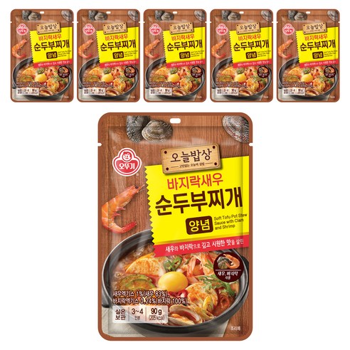 오뚜기 오늘밥상 바지락새우 순두부찌개 양념, 90g, 6개
