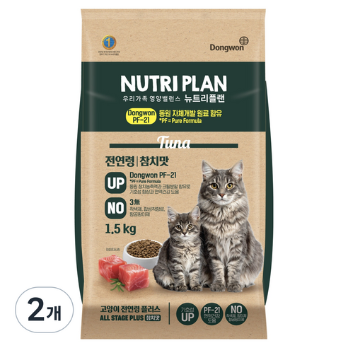 동원뉴트리플랜 전연령 고양이 플러스 참치맛 건식사료, 참치, 1.5kg, 2개