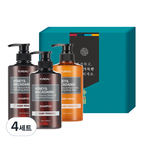 쿤달 헤어바디 3구 명절선물세트 D 베이비파우더향, 4세트