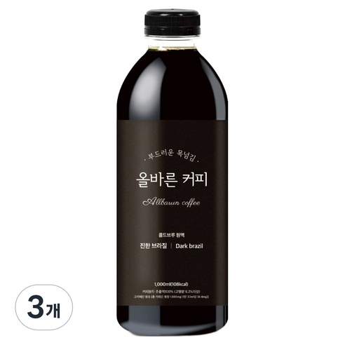 올바른커피 콜드브루 원액 진한브라질, 1L × 1개입 × 3개