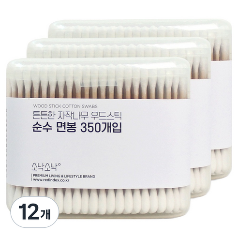 소낙소낙 튼튼한 자작나무 우드스틱 순수 면봉, 12개, 350개입