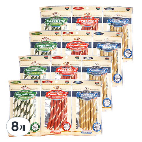 베게브랜드 강아지 스마트 베게본 스틱 3in1 덴탈껌 18p, 혼합맛(클로렐라/소고기/치즈), 145g, 8개 혼합맛(클로렐라/소고기/치즈), 145g, 8개