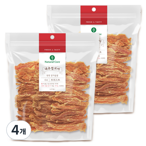 네츄럴코어 강아지 치킨 트위스트 간식, 닭가슴살, 400g, 4개