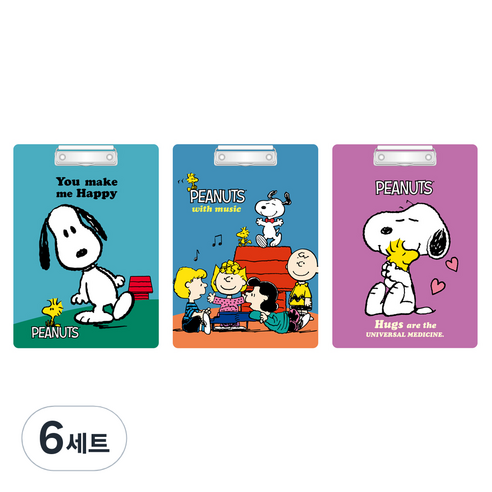 피너츠 스누피 클립보드 3종, 랜덤 발송, 6세트