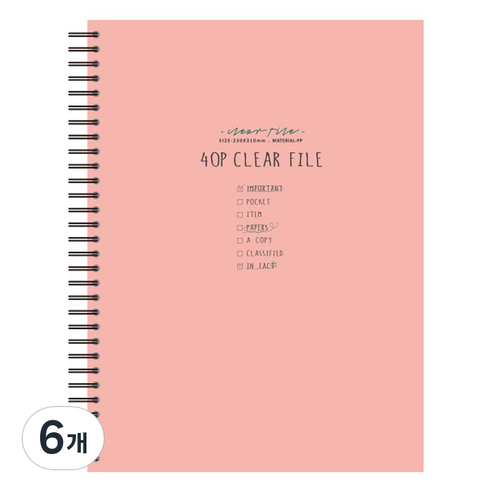 톡톡팬시 스프링 클리어 파일 40p, 핑크, 6개