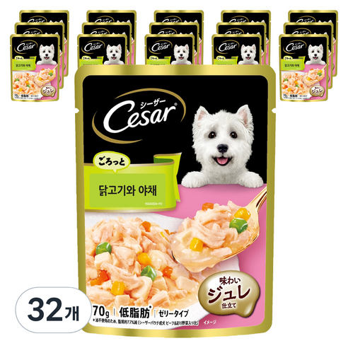 시저 1세 이상 강아지 주식파우치, 닭+야채, 70g, 32개