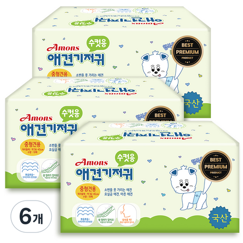 아몬스 프리미엄 수컷용 강아지 기저귀, 중형, 10개입, 6개