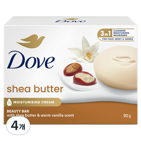 도브 시어버터 뷰티 바 클렌징 비누, 90g, 4개입