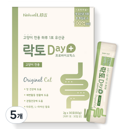 네츄럴랩 고양이 락토데이 오리지널 영양제, 60g, 관절+장건강, 5개