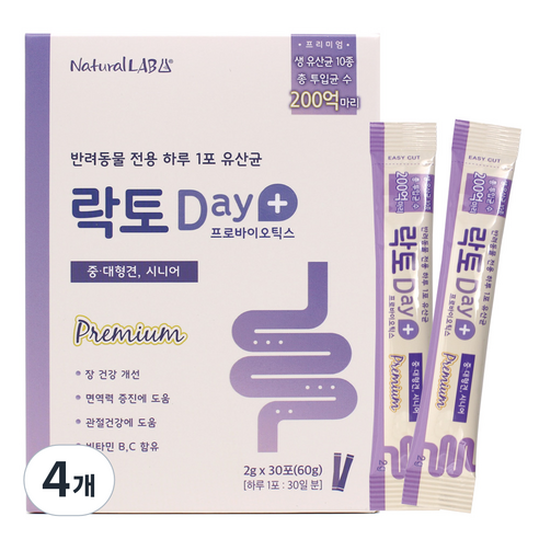네츄럴랩 중대형견 시니어 락토데이 영양제 30p, 60g, 장건강/유산균, 4개