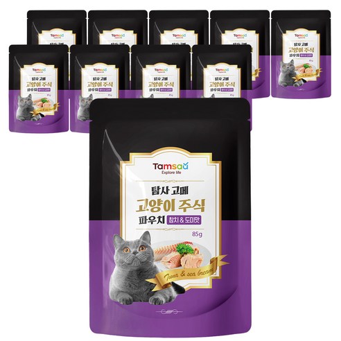 탐사 고양이 고메 주식 파우치, 참치+도미, 85g, 10개