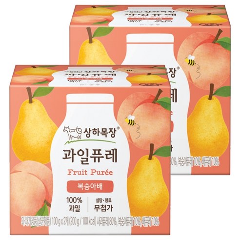 상하목장 과일퓨레, 복숭아배, 200g, 2개