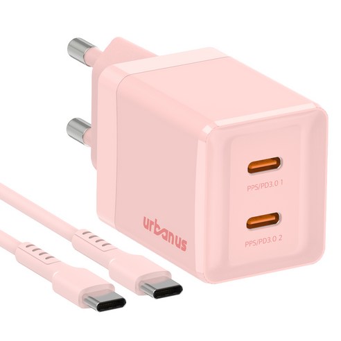 어반어스 GaN 45W 미니 C타입 2포트 PD PPS 초고속 충전기 60W C to C 케이블 1.5m, 핑크, 1개