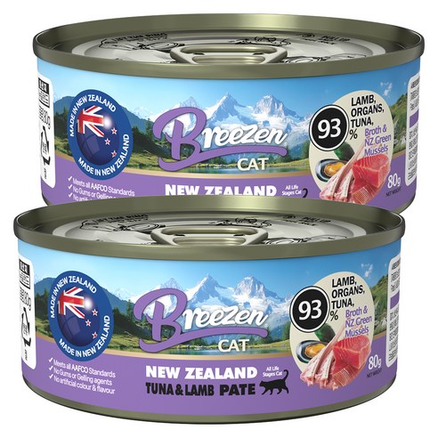 브리젠 전연령 고양이 뉴질랜드 파테 주식캔, 2개, 80g, 참치+양