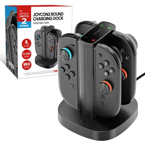 조이트론 닌텐도 스위치2 조이콘2 라운드 차징독 LED 충전기 거치대 스탠드, 블랙, 1개, SW2-CHARGER02