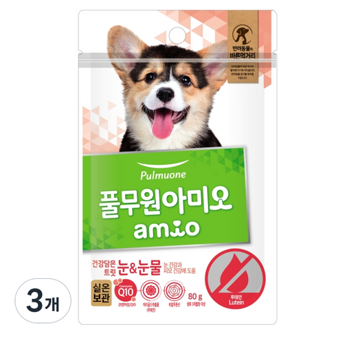 풀무원아미오 강아지 건강담은 트릿, 눈물개선/눈건강, 80g, 3개
