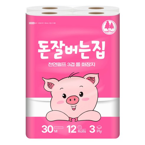 돈잘버는집 천연펄프 3겹 롤화장지 30m × 12개입 × 4개