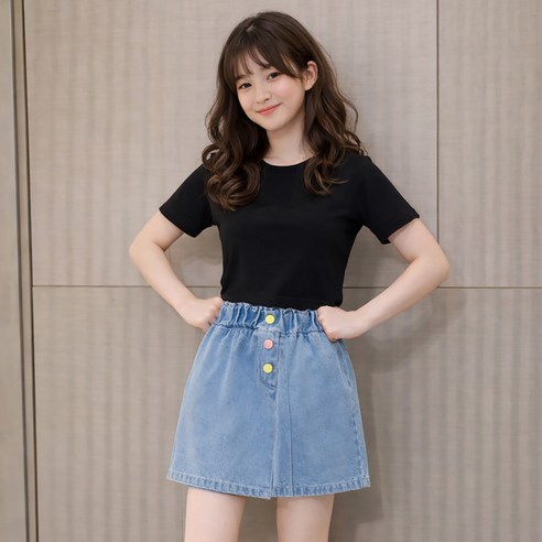 스타빈 여아용 컬러버튼 데님 치마바지
