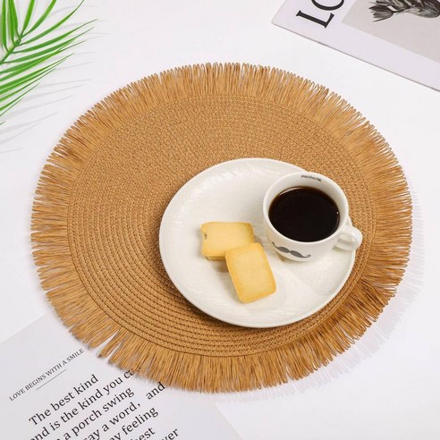 기픈마켓 원형 라탄 테이블 식탁매트, 브라운, 1개, 38cm